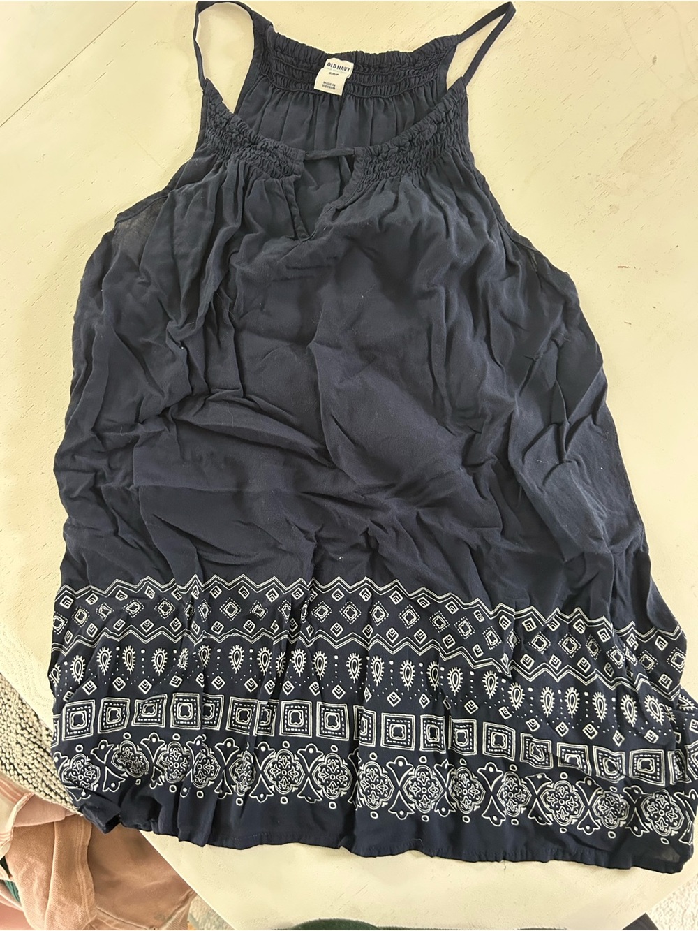 Old Navy Dark Blue Smocked Neck Tank